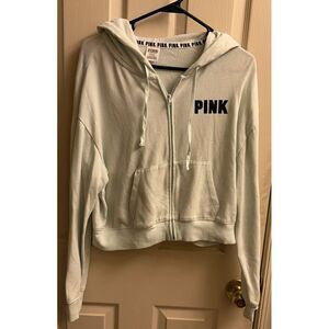 PINK Victoria's Secret‎ Light Green Zip Up Hoodie Big Logo Women's Size Medium